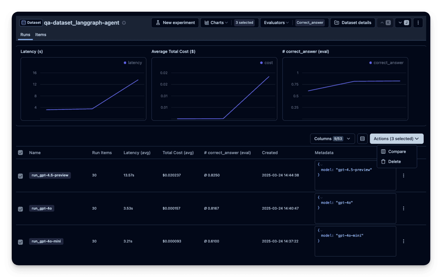 Dataset run overview